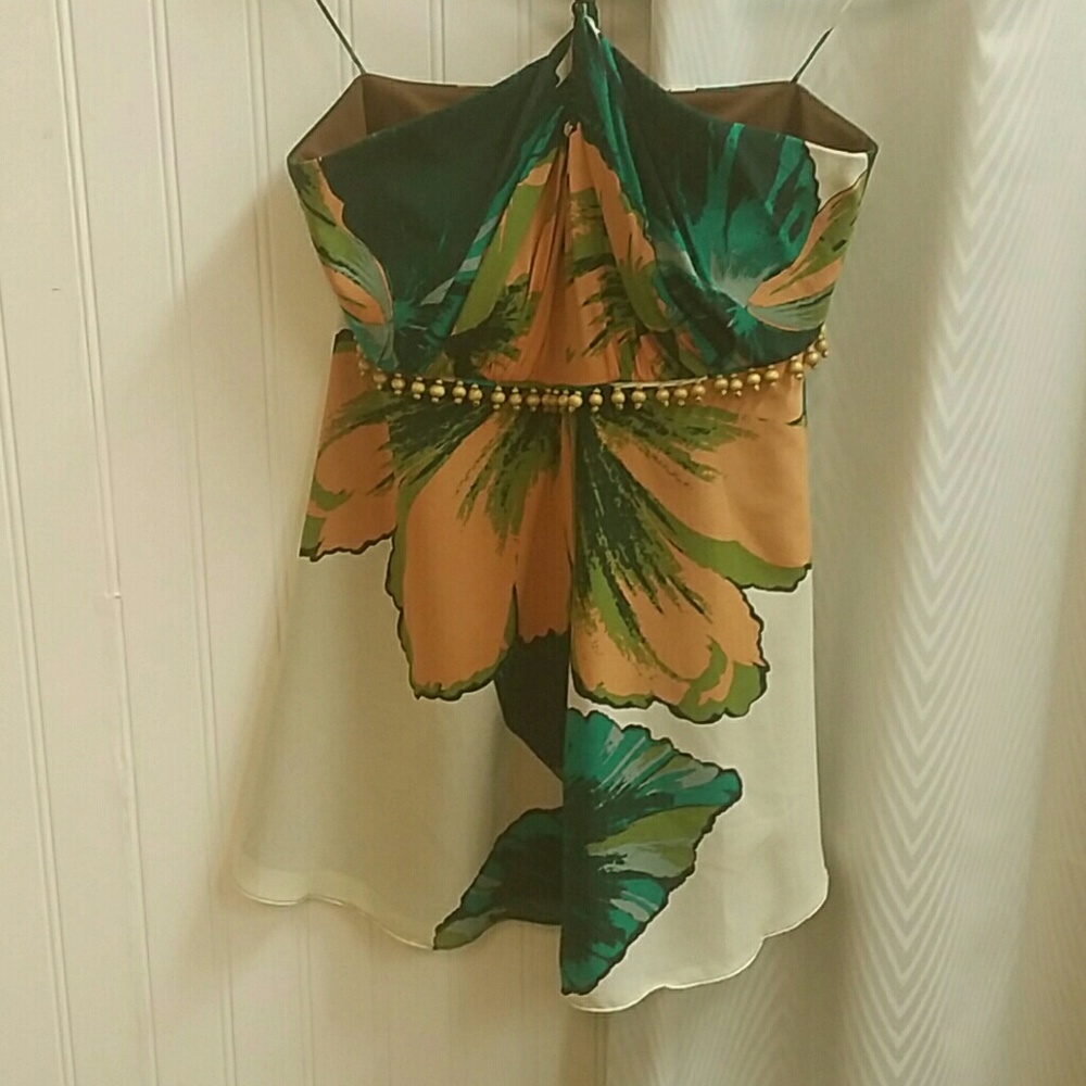 Nicole Miller Silk Cami Size P Wood Beads - Picture 2 of 8